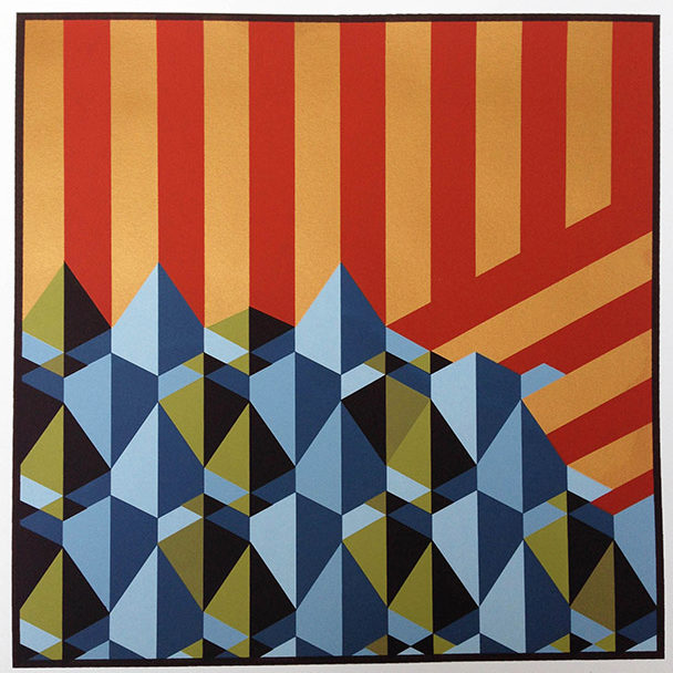 Screenprint
Image size: 30.5 x 30.5 cm
Paper size: 49 x 38 cm
PCA Print Commission 2016
The Stack was inspired by a painting I created in 2015. The work features military drones as semi-tessellated geometric forms, against a vertical striped background. My interest in military aviation lies in the tension between the idolatrous romanticism of flying machines and their capability as machines of war and surveillance.