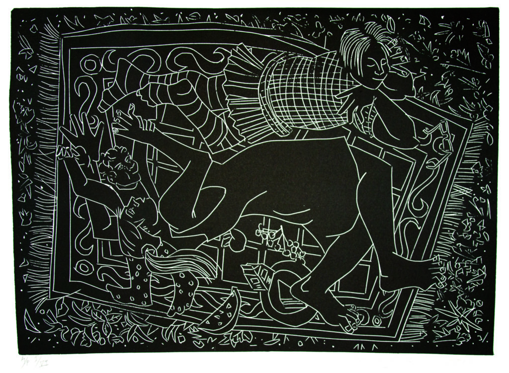 Linocut
Edition of 30
Image size: 30 x 42 cm
Paper size: 45.5 x 57 cm
Printed by the artist
PCA Print Commission 2010