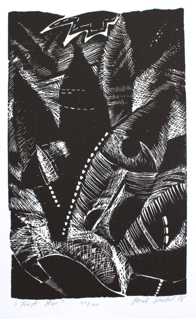 Linocut
31 x 19 cm
Printed by Wilma Tabacco
100 x 100 Portfolio, 1988