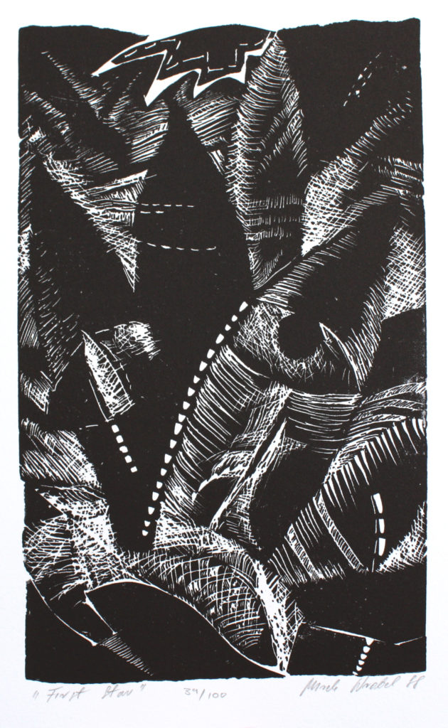 Linocut
31 x 19 cm
Printed by Wilma Tabacco
100 x 100 Portfolio, 1988