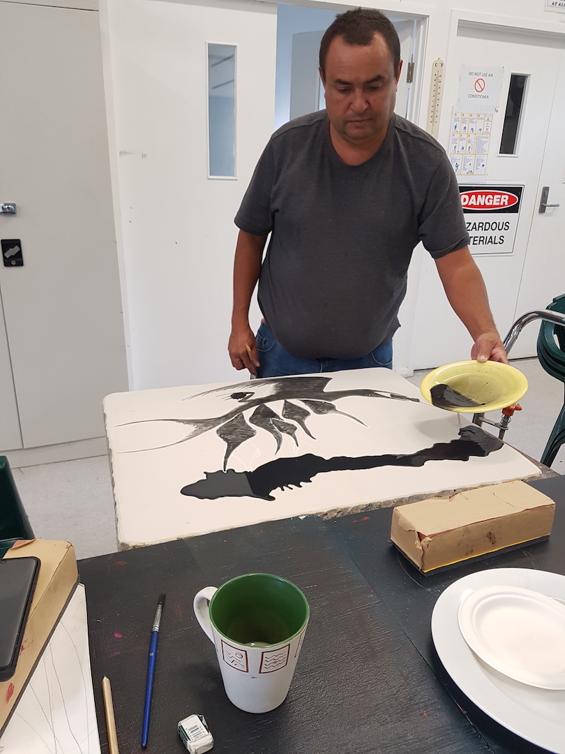 Dennis completing one of 12 lithographs Oct 2019