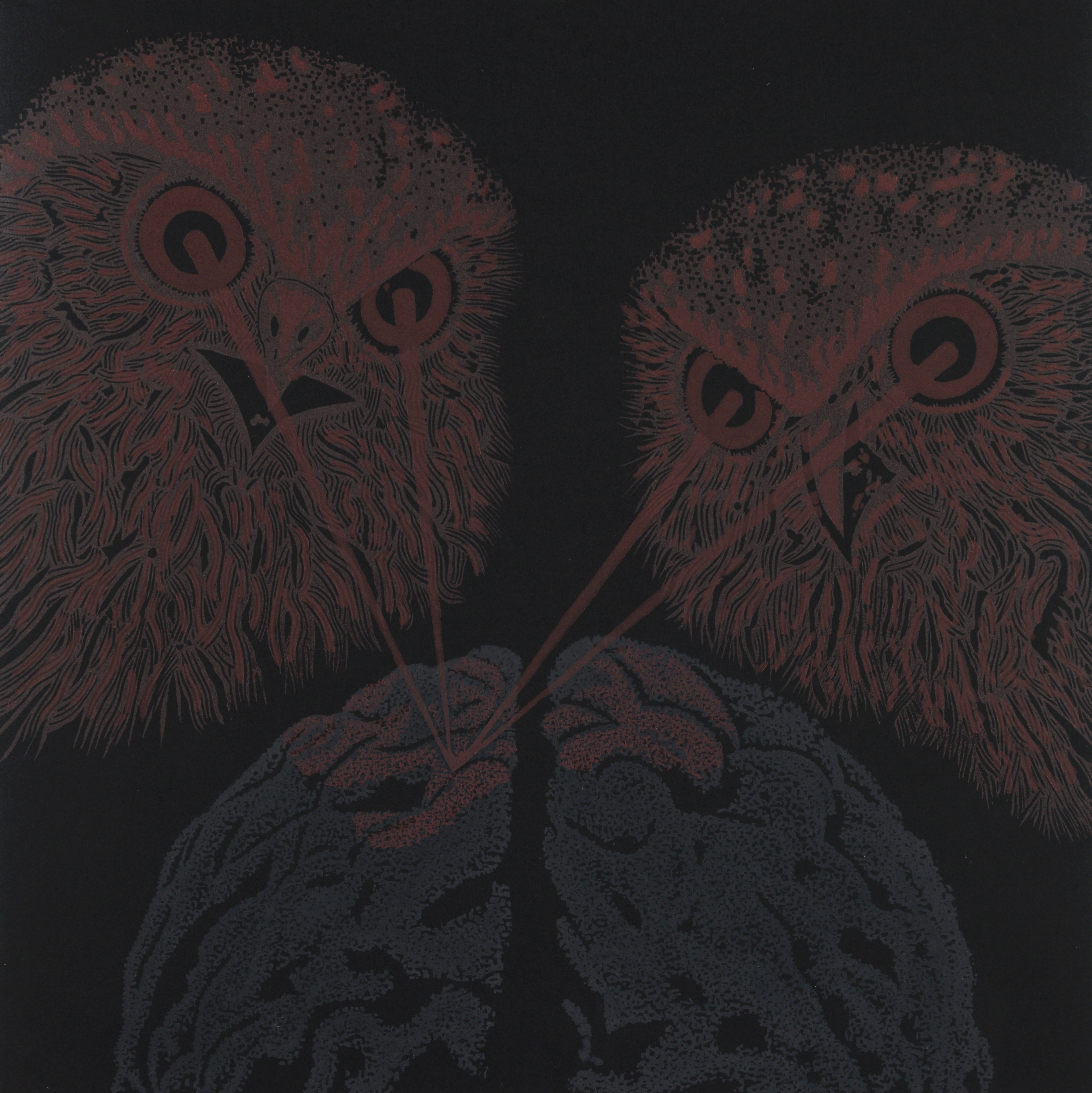 David Rosengrave_The owls are not what they seem_2020_linocut_38x38cm