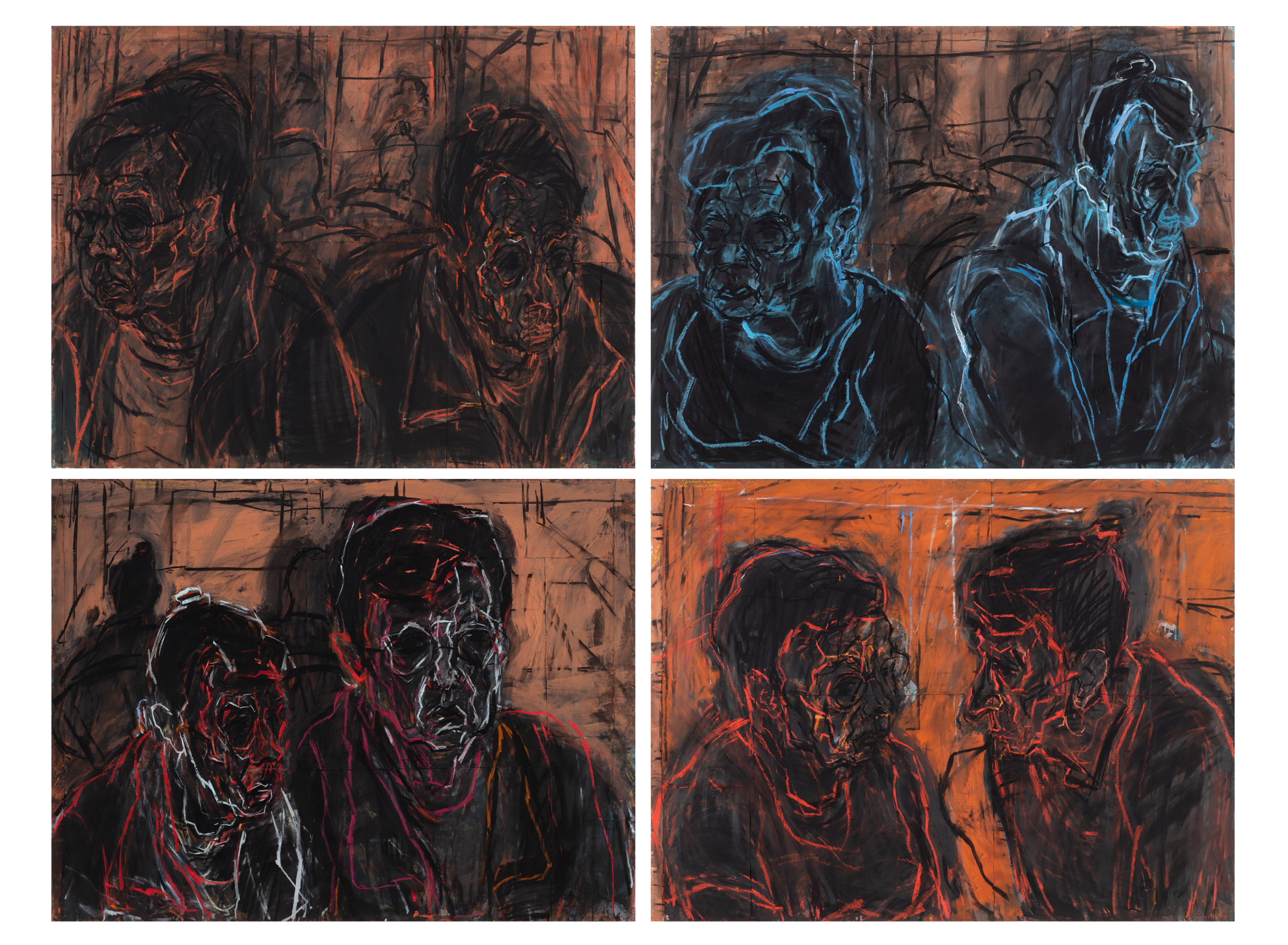 Fairbairn_david_Drawn together_Quartet_Double Portraits V.H & J.E.L. No's 1 -4_acrylic gouache ink charcoal, pastel on paper_ each 103x136cm_ 210x280cm overall_2018 (2)