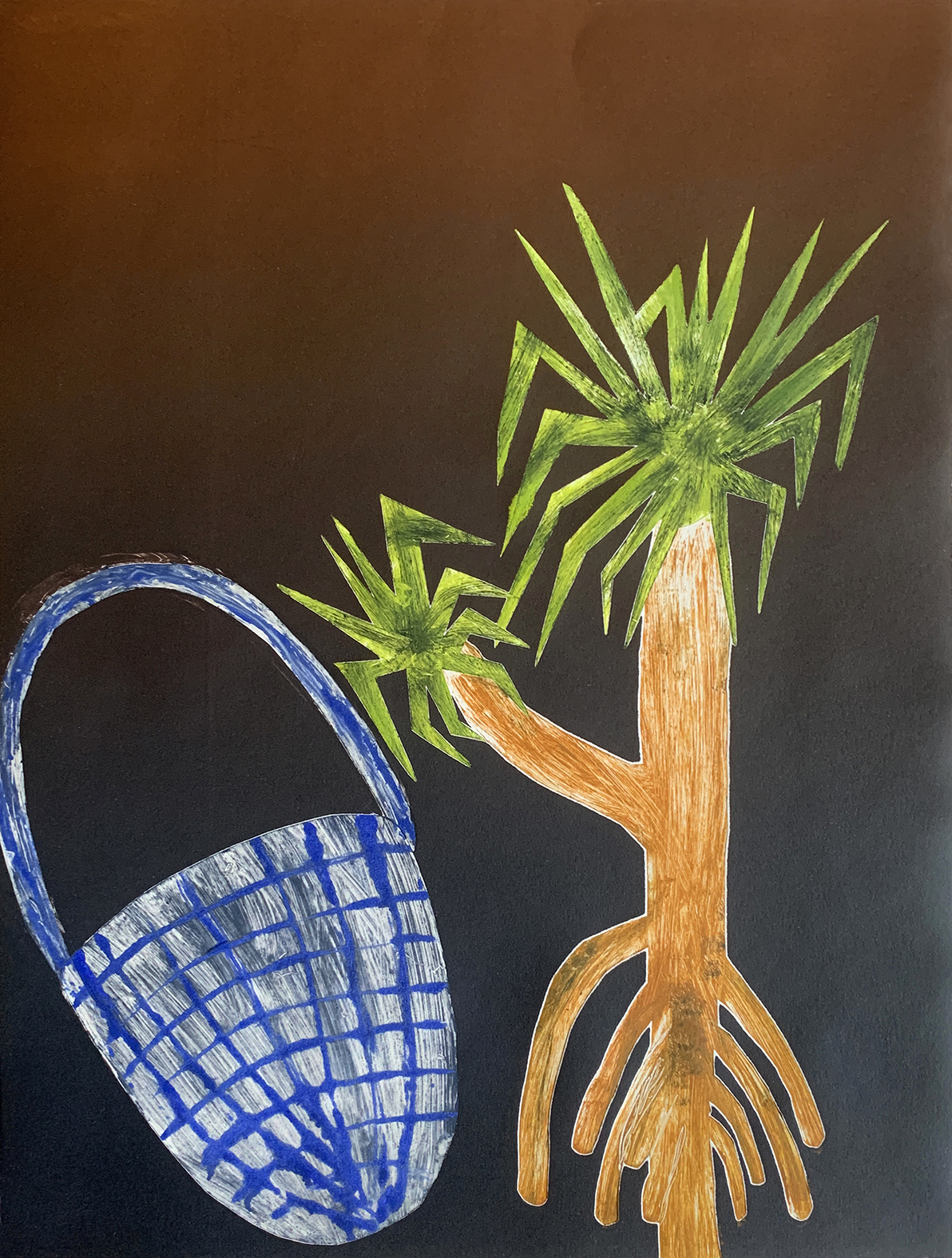 Kay-Wiliams_Pandanus & Dilly Bag i_monotype_49x37cm_2021