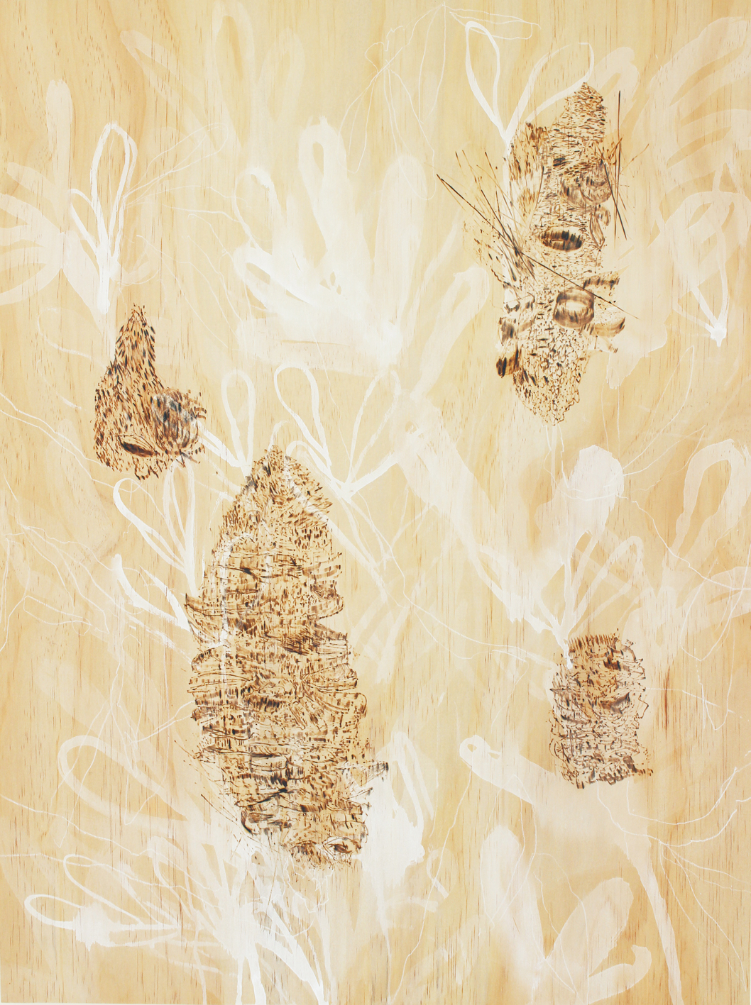 Holmes_Julie Mia_Big Bad Banksia Men_2020_gouache chinagraph and soldering iron on plywood _80x60cm