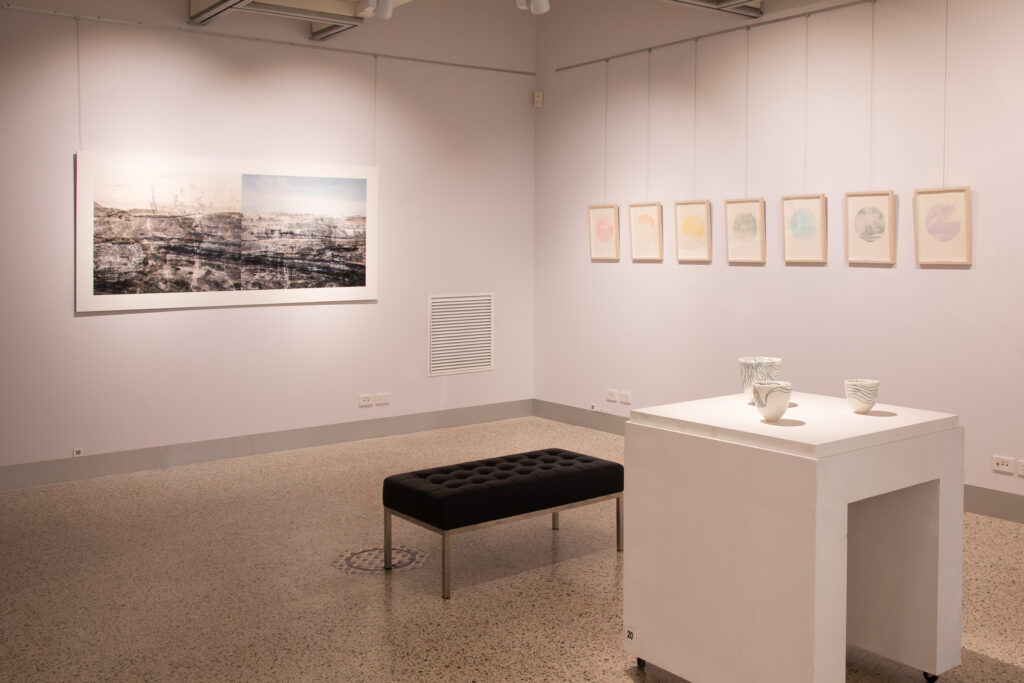 Sarah Robinson, Melanie McKee and Janice Baker explore the Seven Forms (Collie '22) exhibition.