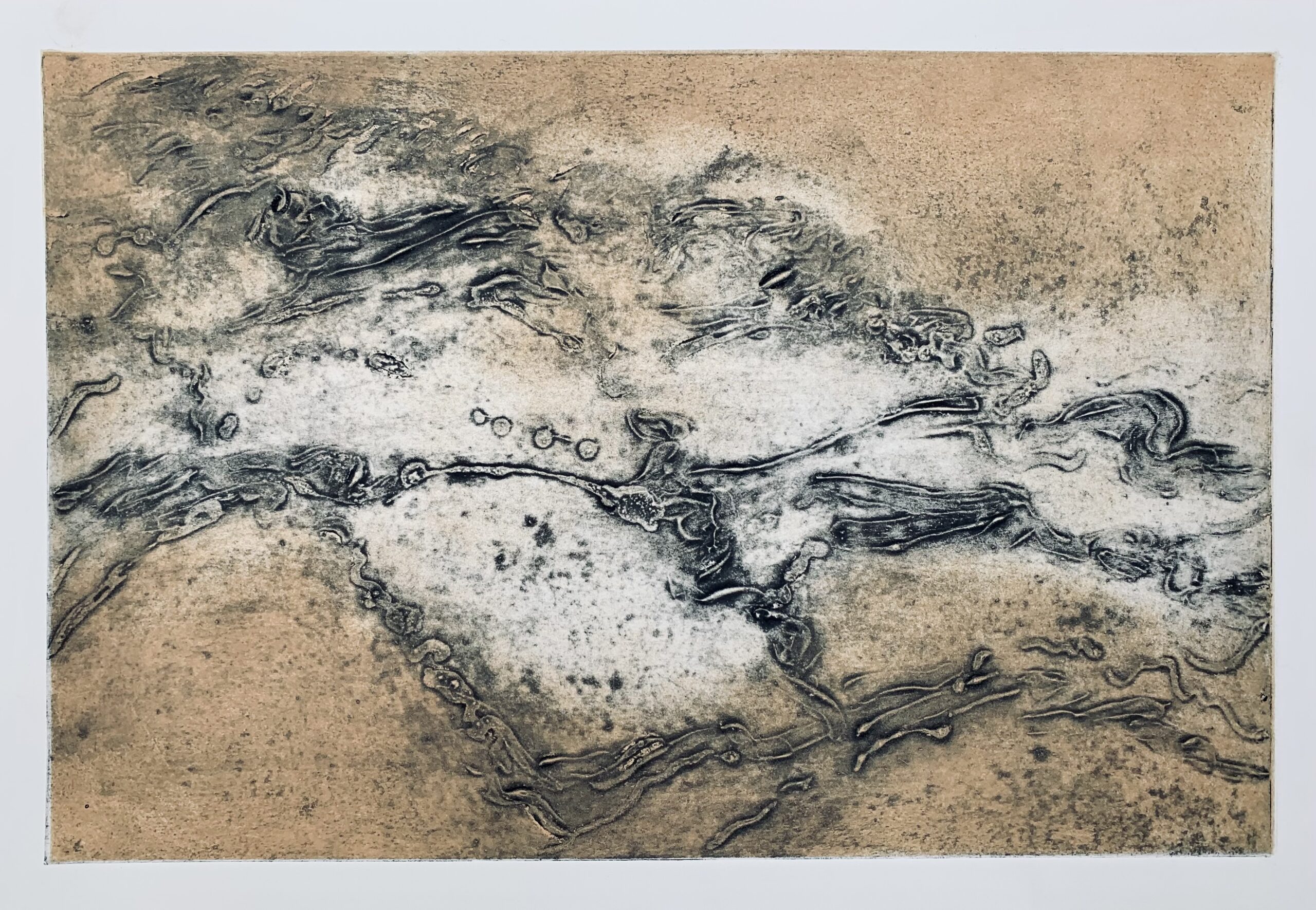 Mirabel Fitzgerald 4_Aftermath-Guerella Bay_2022_ink drawing, collage and watercolour on BFK paper, mounted on japanese paper_H445 x W630