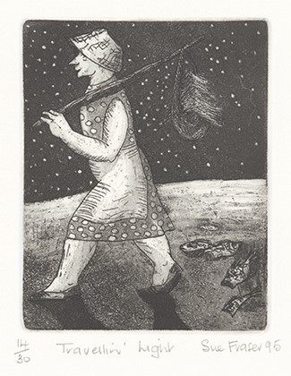 Sue Fraser, Travellin' Light, 1995, etching & aquatint, 12x10cm, edn. 14 of 30.