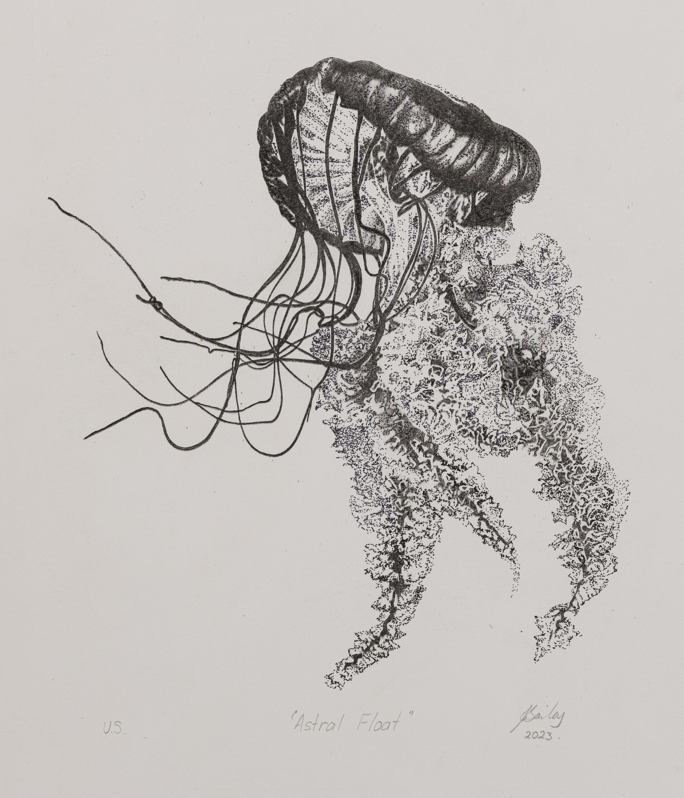 Jenine Bailey_ Astral Float_ Lithograph, Pen Work
