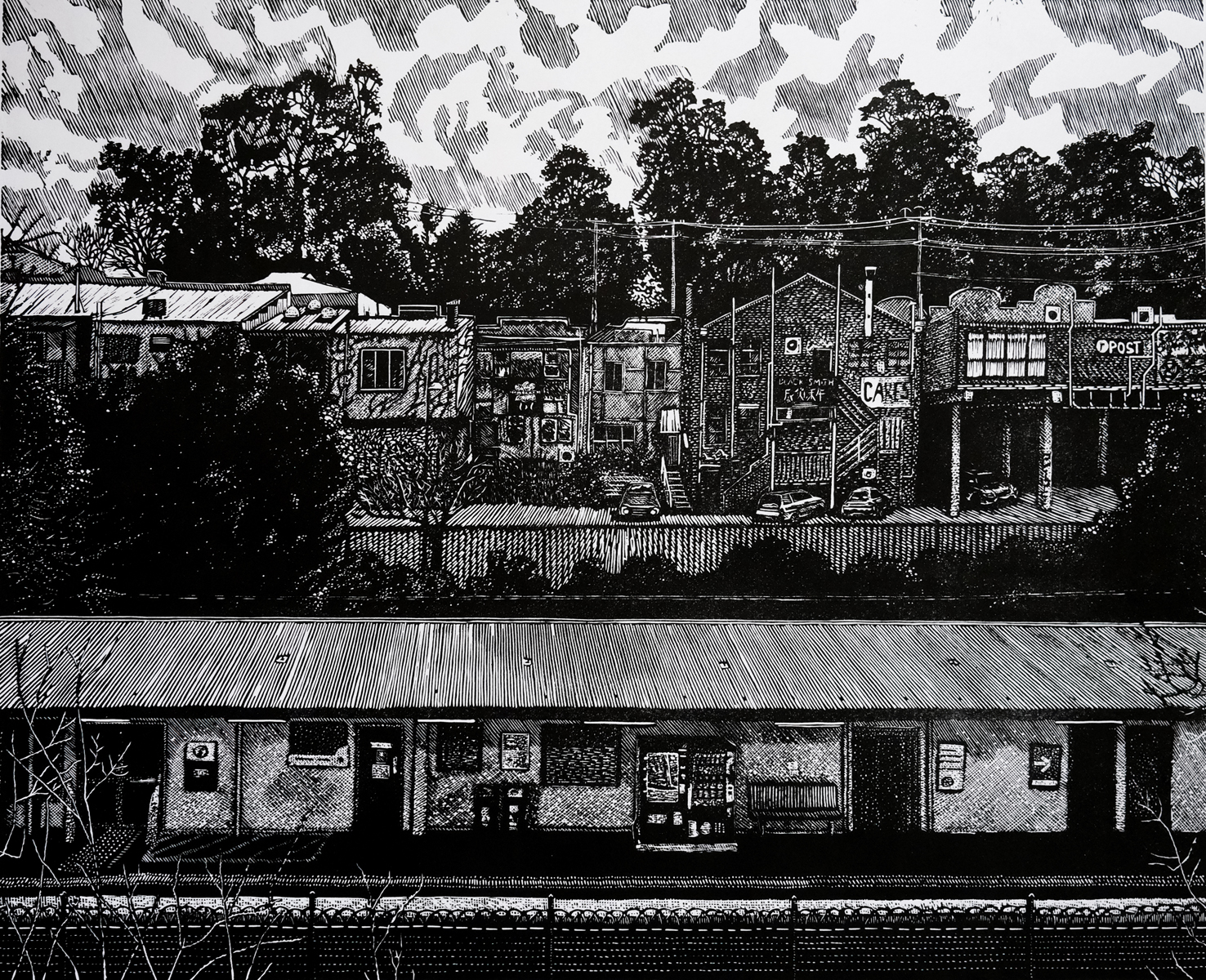Back Of The Shops Edition of 20 Lino cut print, 2023 61.5x50.