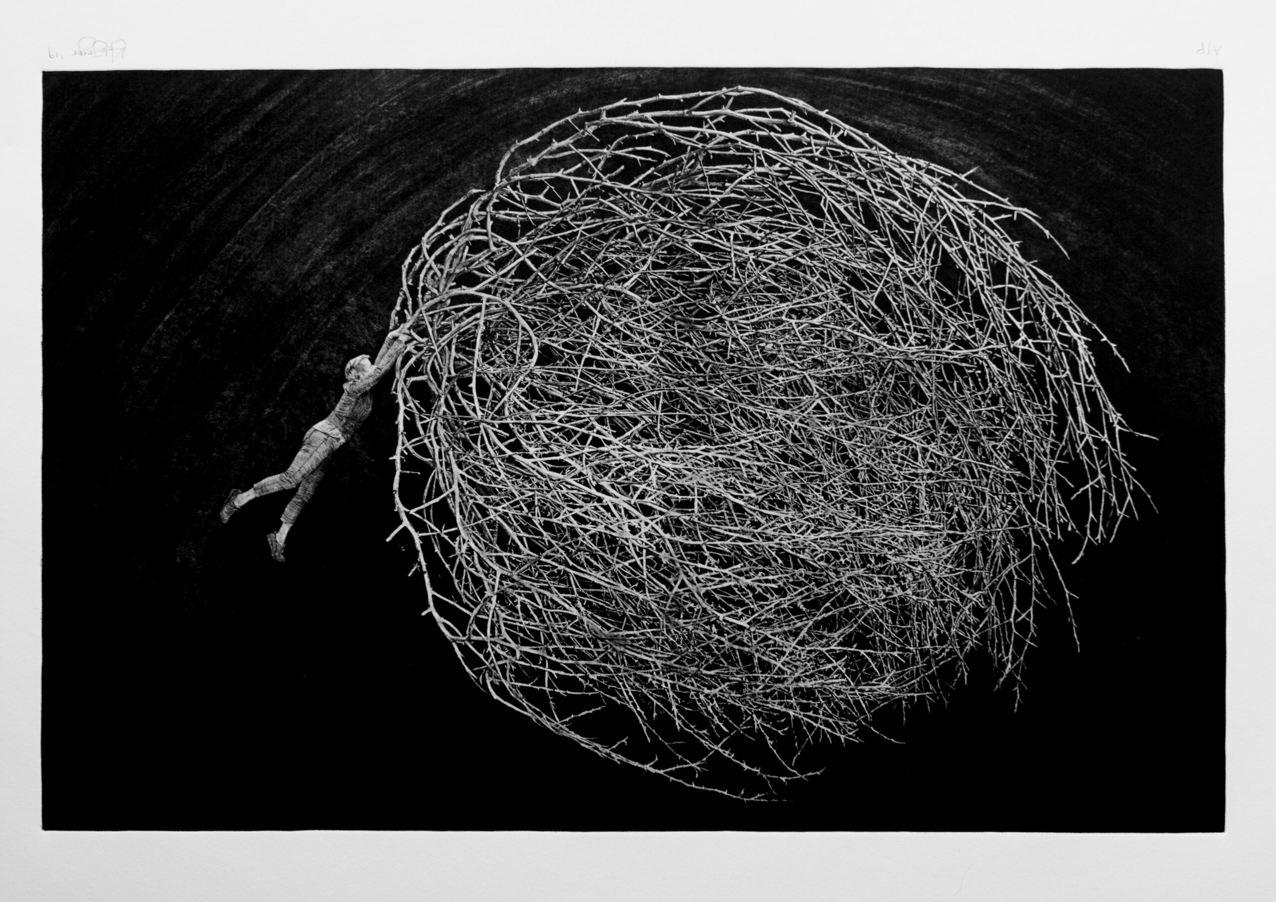 Lana de Jager - Hitching A Ride With The Tough Guy, 2019 - Solarplate Etching, 75 x 57 cm