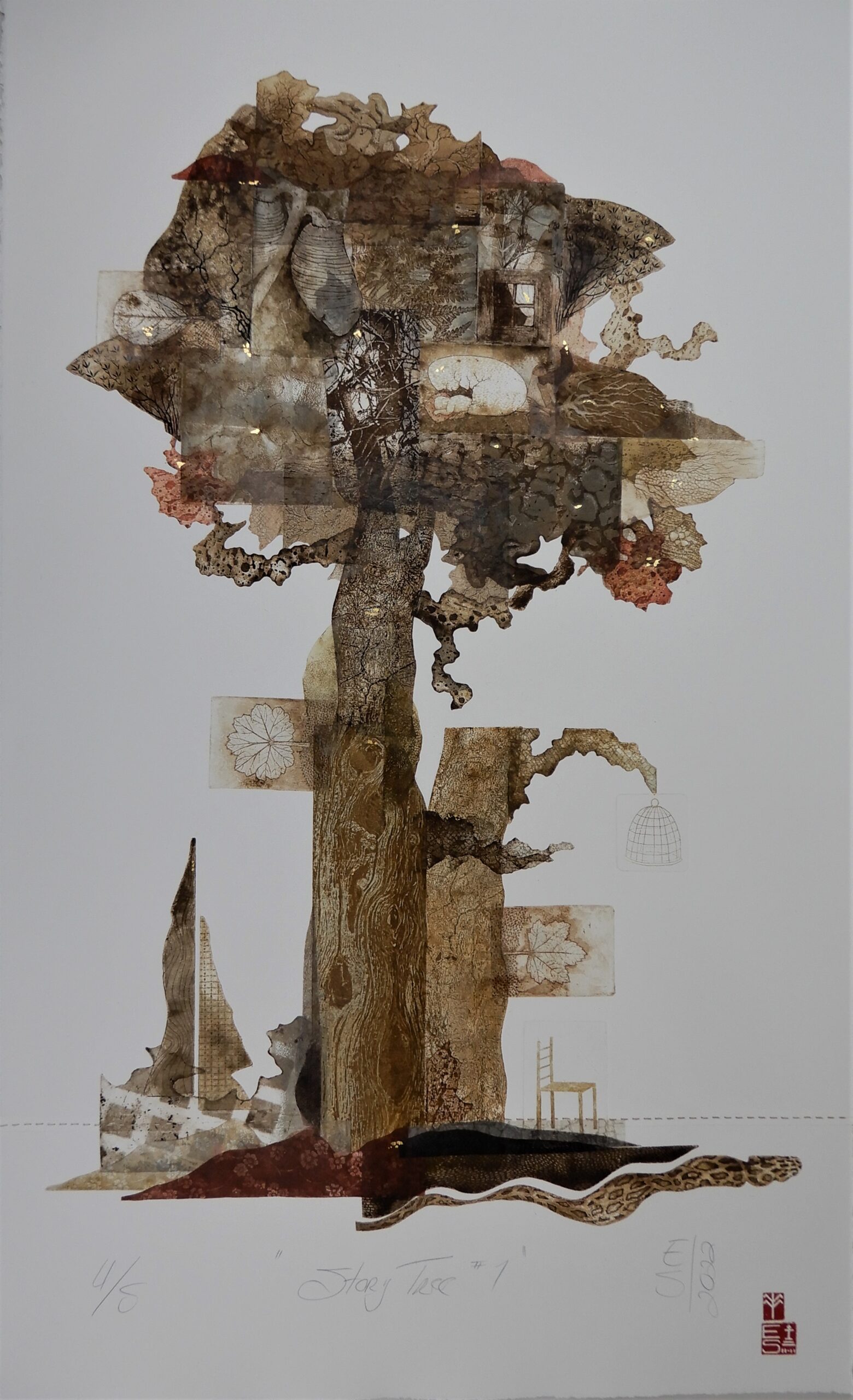 Elmari Steyn - Story Tree I - 2022 - Multi-plate Viscosity Etching - 107 x 70 x 3