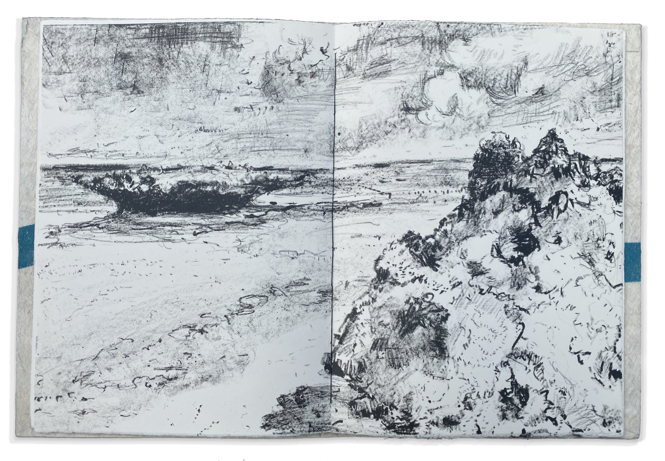 Jo - Detail Ravuka Point, Yuelua Fiji, Hydrosphere 2023 Artist Book made by Jo Darvall, poetry Yan Toussaint, 35.5 x 25.5 cm hand made lithographs by Peter Lancaster at La