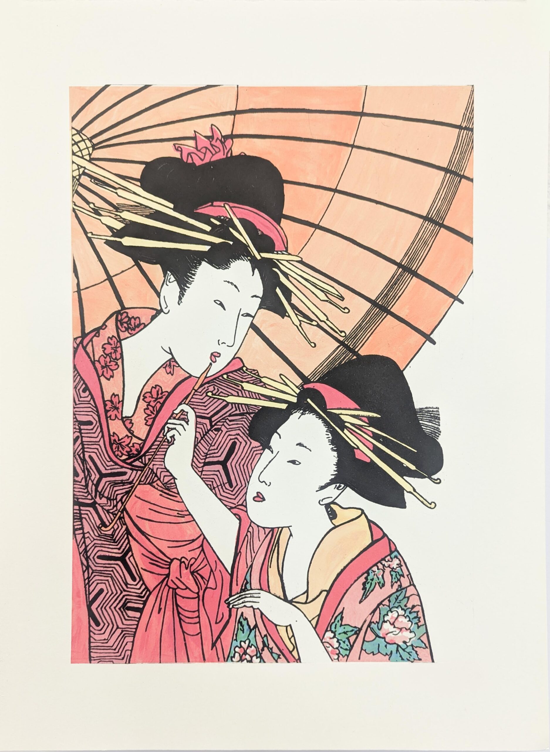 Courtesan with Robin Ezra - Attendant, After Kitagawa Utamaro