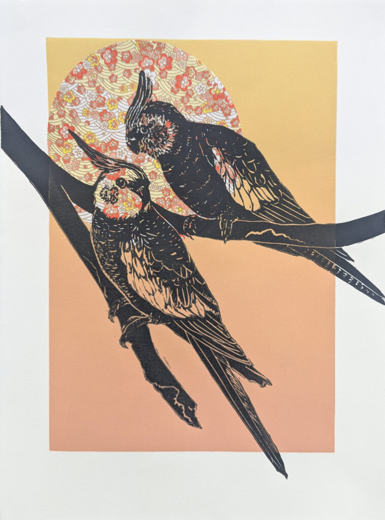 The second RSVP collaboration between the Firestation Print Studio and Southern Highlands Printmakers pairs twenty artists from each studio with each other—they exchange prints and then create response prints. The new works are presented to illustrate a conversation and exchange between each pair of artists as they draw inspiration and influence from the other’s print. One pair, Robin Ezra and Karen Neal, reflect on the experience.